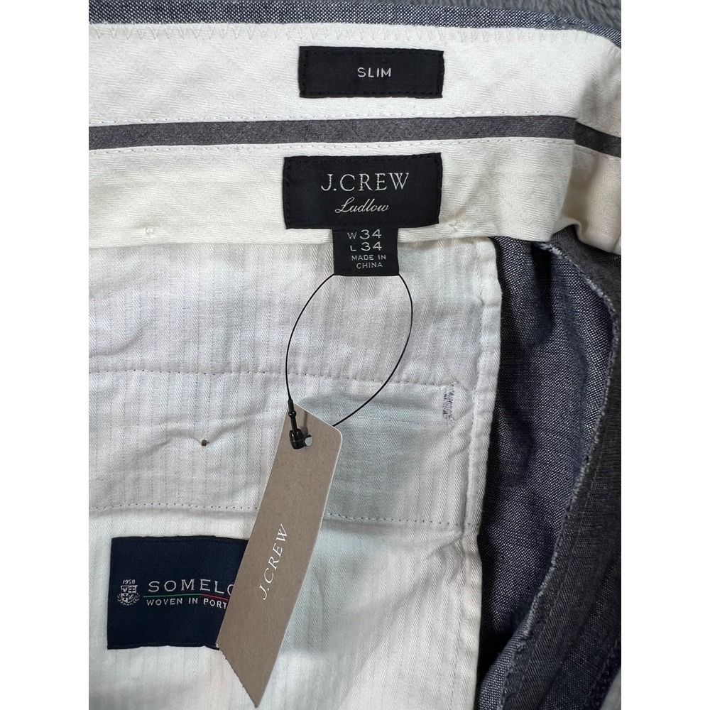 J Crew Ludlow Pants Mens 34x34 Gray Linen Blend Somelos Tapered Dress Slim NWT - Picture 13 of 14